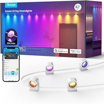 Govee RGBIC String Downlights, Smart LED String Lights Works with Alexa, Color Changing Indoor Wall Light Fixture for Party, New Year & Daily,Music Sync, 6.7ft with 10 LEDs, White