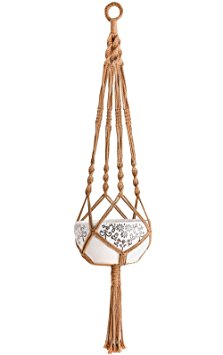 Mkono Colorful Macrame Plant Hanger Indoor Outdoor Hanging Planter Basket Cotton Rope 4 Legs 40 Inch--Brown