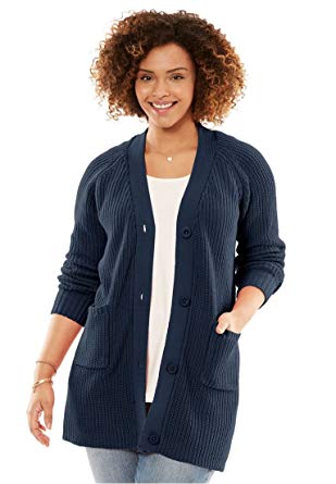 Woman Within Plus Size Button-Front Shaker Cardigan