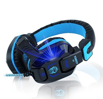 Vomach Over-Ear Wired Stereo Gaming Headset with Mic for PC Computer LED Lighting 35mm Black