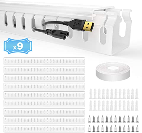 Yecaye Cable Concealer Kit, 142inch Pre-drilled Open Slot Wiring Raceway Duct Cord Cover for Cable Management Under Desk, On-Wall Cable Raceway to Hide TV Wires, 9X L15.7in, W1.18in H1.18in, White