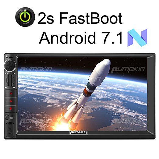 PUMPKIN Android 7.1 Head Unit Double Din Car Stereo with Android Auto, GPS and WiFi, Support Fastboot, Bluetooth, Backup Camera, MirrorLink, USB SD, 7 inch Touch Screen