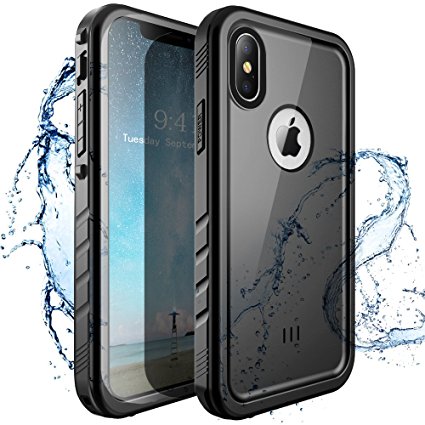 Bovon iPhone X Waterproof Case, [IP68 Certified] [Support Wireless Charging] Shockproof Full-body Case with Built-in Screen Protector for Apple iPhone X / iPhone 10 2017 Release (Black)