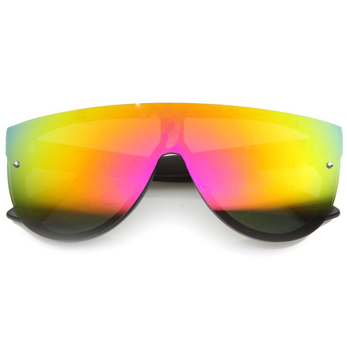 zeroUV - Modern Fashion Flat Top Flash Mirror Shield Plastic Aviator Sunglasses