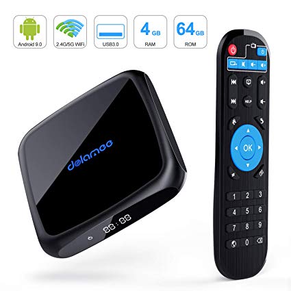 Dolamee Android TV Box 9.0-【4GB RAM 64GB ROM】4K Ultra HD Smart TV Box with Dual 2.4G&5.0G WiFi/3D/USB 3.0/Ethernet 10M/100M/HDMI,2019 Latest D18 Mini Media Player