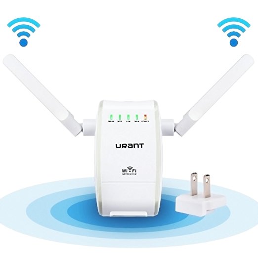 URANT WiFi Long Range Extender Booster 300M Wifi Repeater Mini Router Wireless Access Point 3 in 1 Mode ( 2 Ports, 2 Antennas, WPS Button, Wall Plug, Simple Setup)-2.4GHz