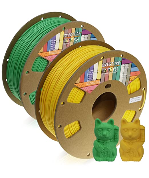 OVERTURE PLA Matte Filament 1.75mm, Matte PLA Roll 2kg Cardboard Spool (4.4lbs), Dimensional Accuracy  /- 0.03 mm, Fit Most FDM Printer (Matte Yellow & Matte Green)