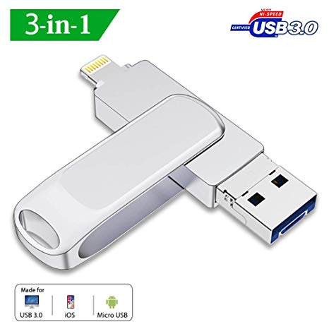 USB Stick 128GB Compatible with iPhone iOS iPad, USB Flash Drive Memory Photo Stick External Storage for MacBook Android Smartphone Tablet (128GB)