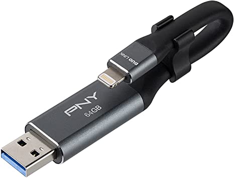 PNY 64GB Duo Link iOS USB 3.0 OTG Flash Drive for iPhone & iPad and Computers - External Mobile Storage for Photos, Videos, and More