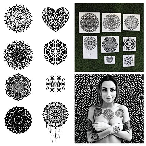 Tattify Assorted Mandala Temporary Tattoos - Ascension (Complete Set of 16 Tattoos - 2 of each Style) - Individual Styles Available and Fashionable Temporary Tattoos