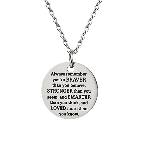 Inspirational Jewelry Necklace Gift for Women Girls by AnalysisyLove - You Are Braver Stronger Smarter Than You Think