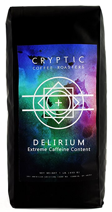 Delirium Extreme Caffeine Content 16oz Whole Bean Coffee, Single Origin Artisanal Roasted High Caffeine Whole Bean Coffee-1 Lb Bag