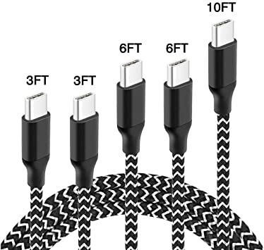 USB C Cable, 【5-Pack 3A】 Fast Charge Various Lengths Durable Nylon Braided USB A to USB C Charging Cable Compatible with Samsung Galaxy S10/S9/S9 /S8/S8 /Note 8, LG G5/G6/V20