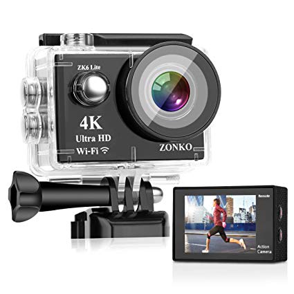 Action Camera ZONKO 16MP 4K Sony Sensor 4X Zoom Wi-Fi Sports Camera 2” LCD Remote Control Waterproof Camera with 170°Wide Angle 2×1050mAh Batteries Include 19 Accessories kit - Free Carrying Case