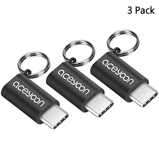 3Pack aceyoon Micro USB to C Type Adapter Support OTG Mini Type-C Male to Micro USB Female Connector Sync & Charge Data USB3.1 MicroUSB for Android MacBook