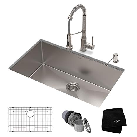 KRAUS KHU100-30-1610-53SS Set with Standart Pro Sink and Bolden Commercial Pull-Down Kitchen Faucet Combo, 30, Stainless Steel