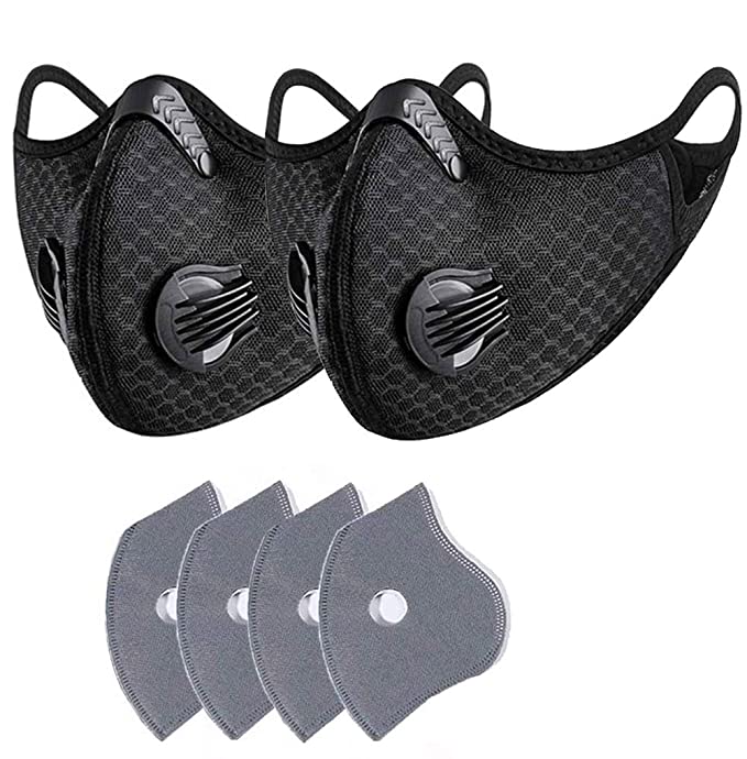 2 PCS Adjuatable Face C_over with A_ctivated Carbon F_ilter Reusable Mouth Cover Face Madks Breathable V_alve Sports Cycling Camping