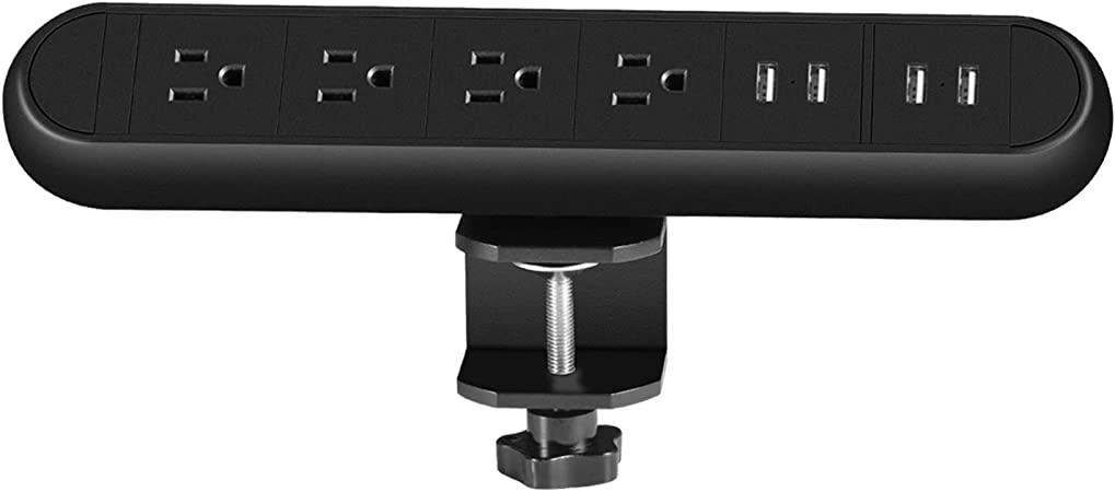 Metal Desk Clamp Power Strip, Desktop Power Outlets, Removable Desktop Mount Multi-Outlets with USB 4 AC Plug 4 USB