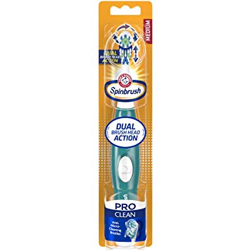 ARM & HAMMER Spinbrush Pro Series Daily Clean Battery Powered Toothbrush, Medium Bristles, Assorted Colours