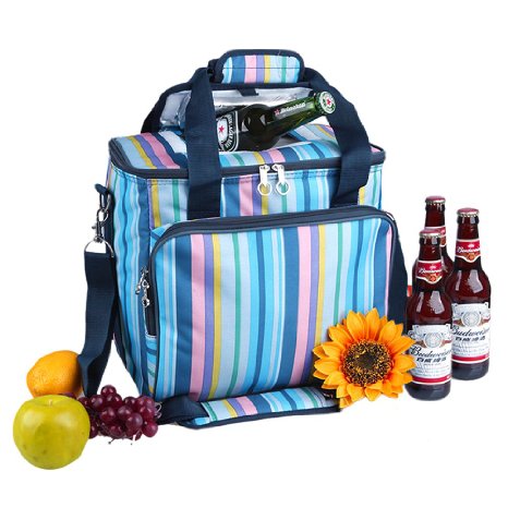 Yodo 18L-25L Soft Picnic Cooler Bag for Camping and Outdoor - Insulated up to 4 Hours, Summer Blue Stripe