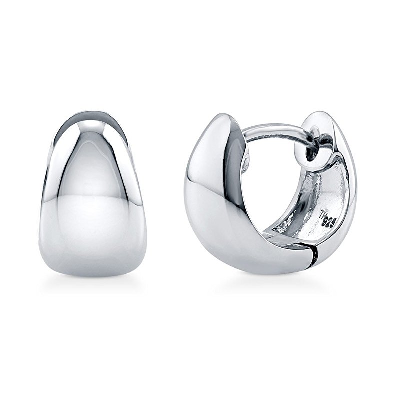 BERRICLE Rhodium Plated Sterling Silver Dome Fashion Mini Huggie Earrings 0.4"
