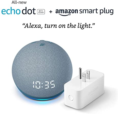 All-new Echo Dot (4th Gen) with clock   Amazon Smart Plug | Twilight Blue