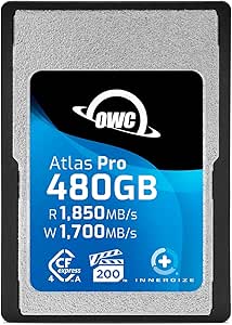 OWC 480GB Atlas Pro High Performance Cfexpress 4.0 Type A Memory Card Professional Grade, up to 1850MB/s Read and 1700MB/s Write Speed, Type A to Type B Adapter Included