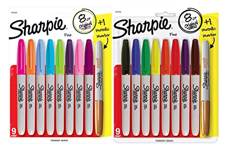 Sharpie Permanent Markers, Fine Point, Black & Metallic Bronze, 8   1 Bonus Pack - 1964792