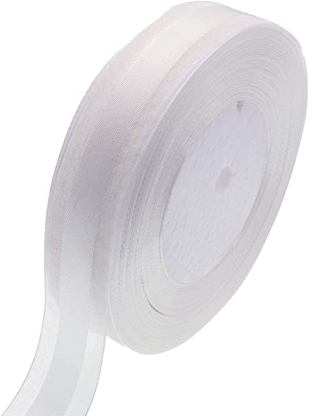 ATRibbons 50 Yards 1 Inch Wide Satin Ribbon with Organza Edge for Wedding Gifts Wrapping DIY Bows and Craft (White)