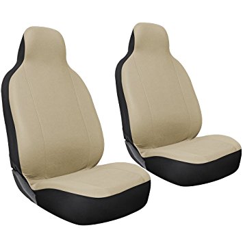 OxGord 2pc Integrated Flat Cloth Bucket Seat Covers - Universal Fit for Car, Truck, Van, SUV - Solid Beige