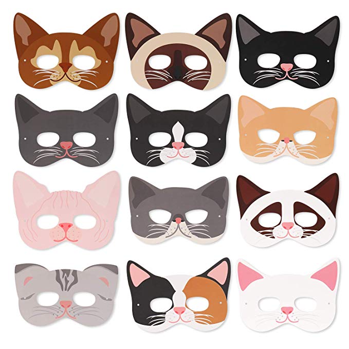 Cat Masks Kitten Masks Halloween Masks for Cat Party Kitty Party Kids Costumes Photo Prop Dress Up（12 Pcs）