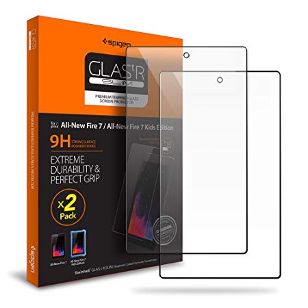 Spigen Screen Protector for Fire 7 Tablet with Alexa/Fire 7 Kids Edition Tablet [ 2 Pack/Tempered Glass ] (2017 Release)