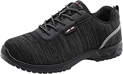 LARNMERN Steel Toe Shoes Men, Work Safety Sneakers Reflective Strip SRB Lightweight Industrial & Construction Shoe