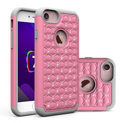 iPhone 7 Case,Berry Accessory(TM) Studded Rhinestone Crystal Bling Hybrid [ Dual Layer ] Armor Case Cover for iPhone 7 With Free Berry logo stand holder (Pink/Gray)