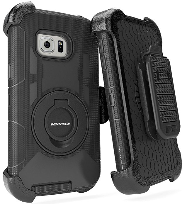 Samsung Galaxy S6 Edge Plus Case, BENTOBEN Dual Layer Armor Defender Shockproof Heavy Duty Rugged with Kickstand Belt Clip Holster Hybrid Silicone Phone Full Body Protective Cover, Black