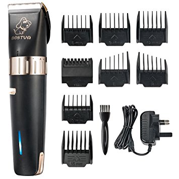 Pet Grooming Clippers,BESTVA Rechargeable Cordless Professional Pet Hair Shaver Electric Hair Clippers Grooming Trimming Kit Set with 8 Comb Guides and Cleaning Brush for Cats and Dogs