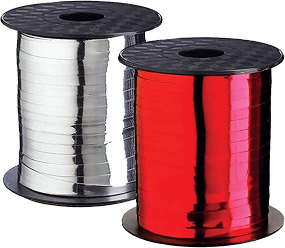 Silver Ribbon Curling Gift Wrapping Ribbons Holiday Metallic Silver & Red Set Shiny for Xmas, Birthday/New Year Party Decoration, Wedding Gift Wrap 500 Yards