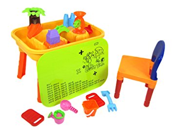 deAO Sand and Water Table with Chair and Lid for Toddlers Including Assorted Accessories