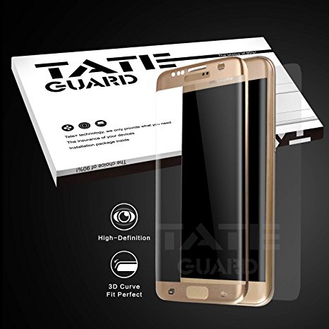Tateguard Samsung S7 Edge Screen Protector,[High-Definition ]3D Full Coverage Crystal Clear Tempered Glass,[9H Hardness]Shatter-Proof Film With A Free Matte PET Back Protector[Gold]