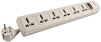 VCT - 220V240V AC 13A Universal Surge Protector  Power Strip with 6 Universal Outlets 50Hz60Hz - 450 Joules Max 4000 Watt Capacity - Heavy Duty European Cord
