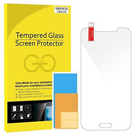 JETech Heavy Duty Samsung S5 Tempered Glass Screen Protector Protection Film Glass Screen Protector for Samsung Galaxy S5