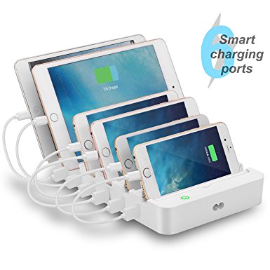 Quadpro USB Electronic Charging-Station,[6-Port 60W 12A Docking Station] Desktop Multiple Charging Stations Device For Iphone 4,5,6 ,Tablets, IPad,Samsung Galaxy, HTC And More (White)
