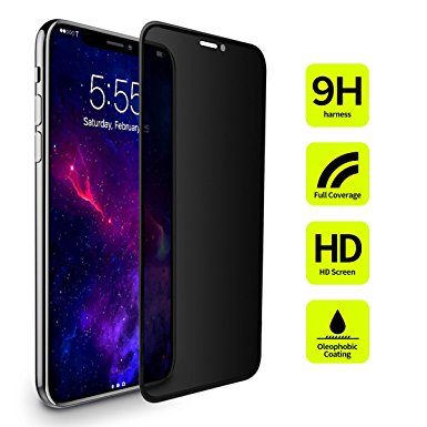 iPhone X 10 Tempered Glass Screen Protector, Benks Privacy Screen Protector Anti-Spy/ Scratch/ Fingerprint Full Coverage Tempered Glass Film for iPhone 10 X (Case Friendly) Black