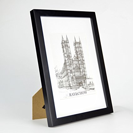 SOLID WOOD A4 Frame - GLASS Front - With Picture Mount For 8x6 Photo - Frame Width 2 cm -Black