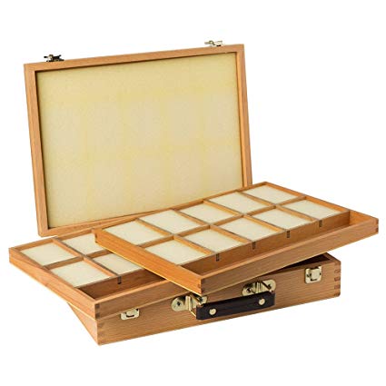 Loxley 360 x 280 x 80 mm Hardwood Epworth Artist Wooden Storage 2-Tray Pastel Box, Natural
