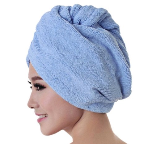 TowallmarkTMMicrofiber Bath Towel Hair Dry Hat Cap Quick Drying Lady Bath Tool Blue