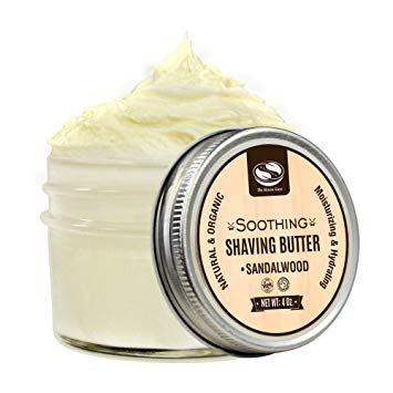 4 fl. Oz Sandalwood Shaving Butter Cream, Made with Moisturizing Shea Butter and Soothing Aloe Juice, Excellent Shaving Butter for Men With Sensitive Skin