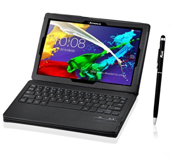 KuGi ® Lenovo Tab3 10 / Tab 2 A10-70 keyboard case - High quality Portfolio Case - Detachable Bluetooth Keyboard Stand Case for Lenovo Tab3 10 / Tab 2 A10-70 / A10-30 tablet (Black)
