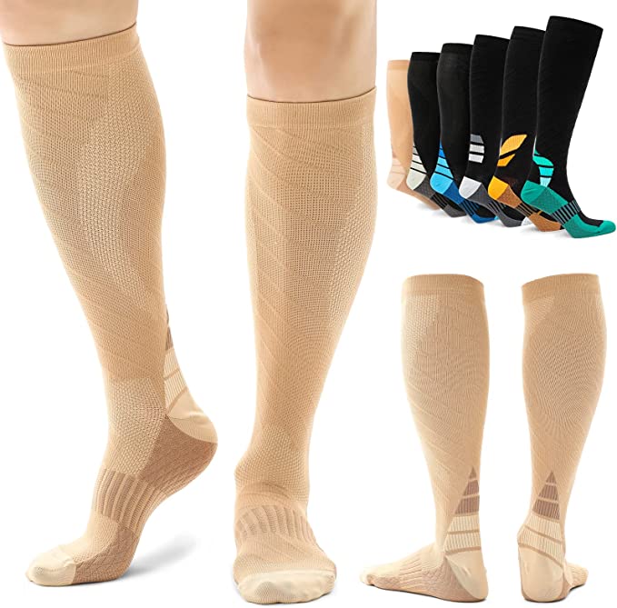 Compression Socks Women & Men with Foot Massage Pad and Arch Support