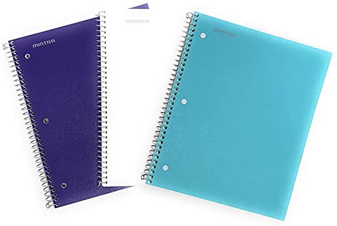 Mintra Office Durable Spiral Notebooks, 1 Subject, (Teal, Purple, White, Wide Ruled 3pk) 100 Sheets, Poly Pocket, Moisture Resistant Cover, School, Office, Business, Professional